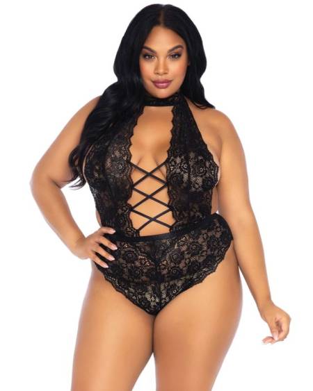 LEG AVENUE - TEDDY SANS CROTHLESS EN DENTELLE FLORALE TAILLE PLUS