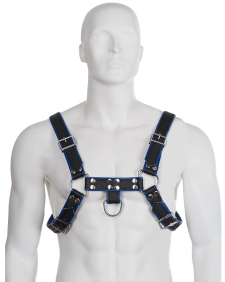 LEATHER BODY - HARNAIS EN CUIR BLEU ET NOIR POITRINE BULLDOG