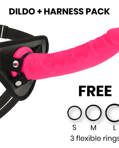 DELTA CLUB - TOYS HARNAIS + DONG SILICONE ROSE 23 CM -O- 4.5 CM